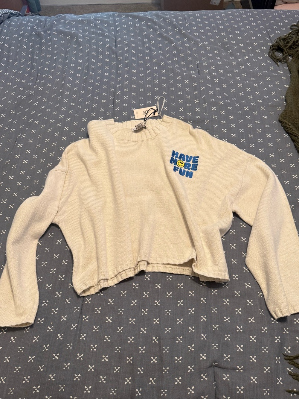 Sincerely Jules Cream 'Have More Fun' Crop Knit Sweater